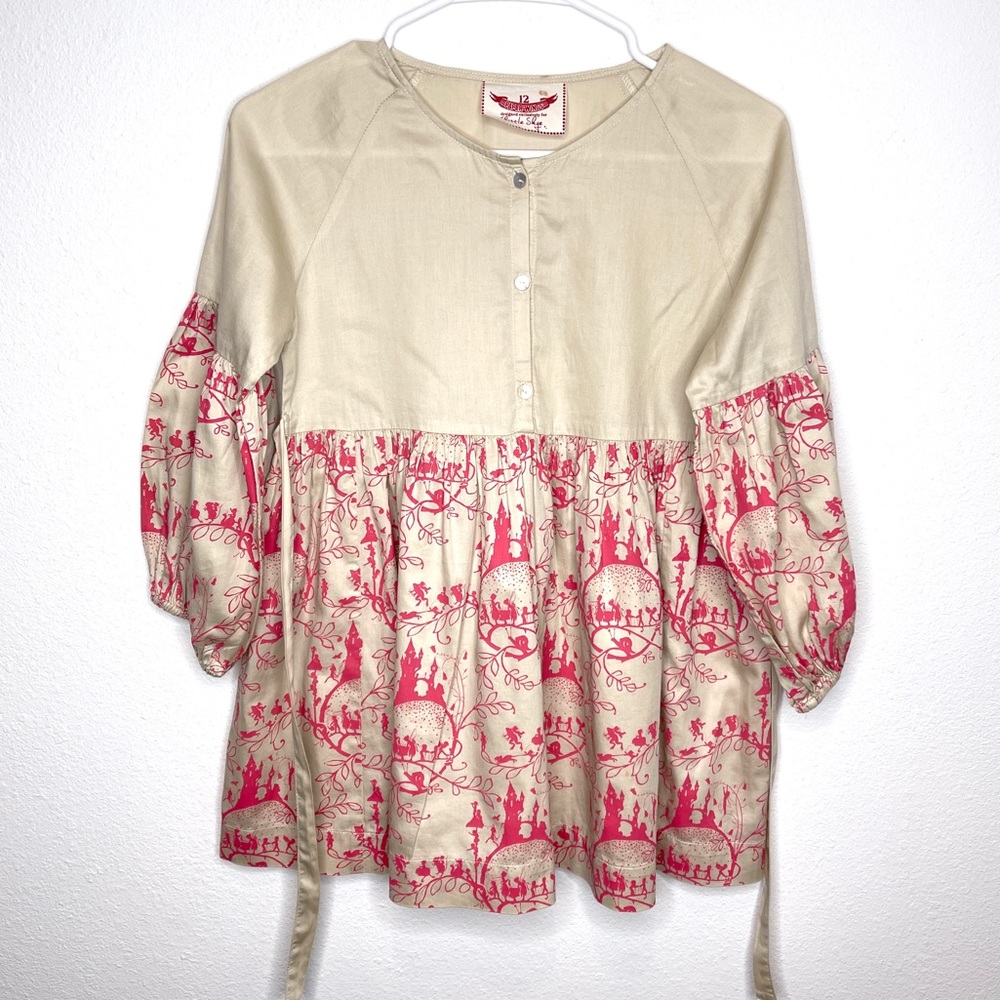 paper wings girls tan top tunic pink toile castles fairies